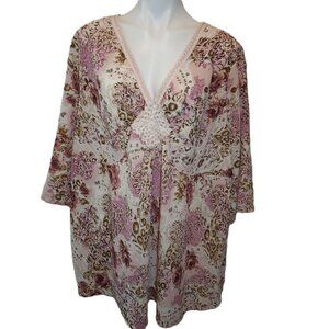 ❤️ 4/$20 Denim 24/7 top Women's 26W floral embellished blouse embroidery beaded